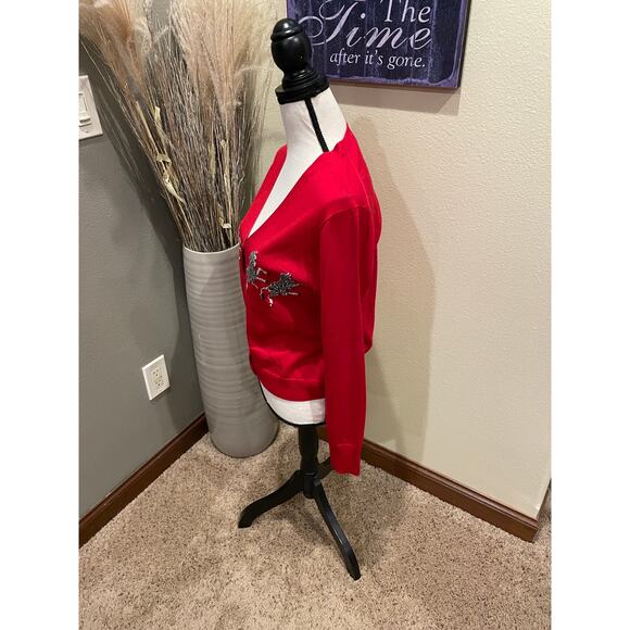 J. Crew Dancing Zebras Red Merino Wool Cardigan Sweater Medium - Picture 4 of 8